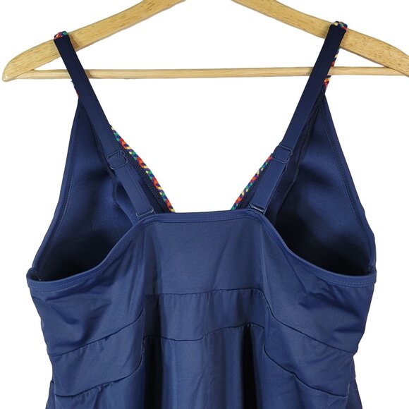 Cacique No Wire Swim Tankini Blue Size 14 Braided Strap V Neck Shelf Bra Ruffle - Picture 5 of 13